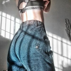 Vintage high waisted, teal acid wash, mom jeans